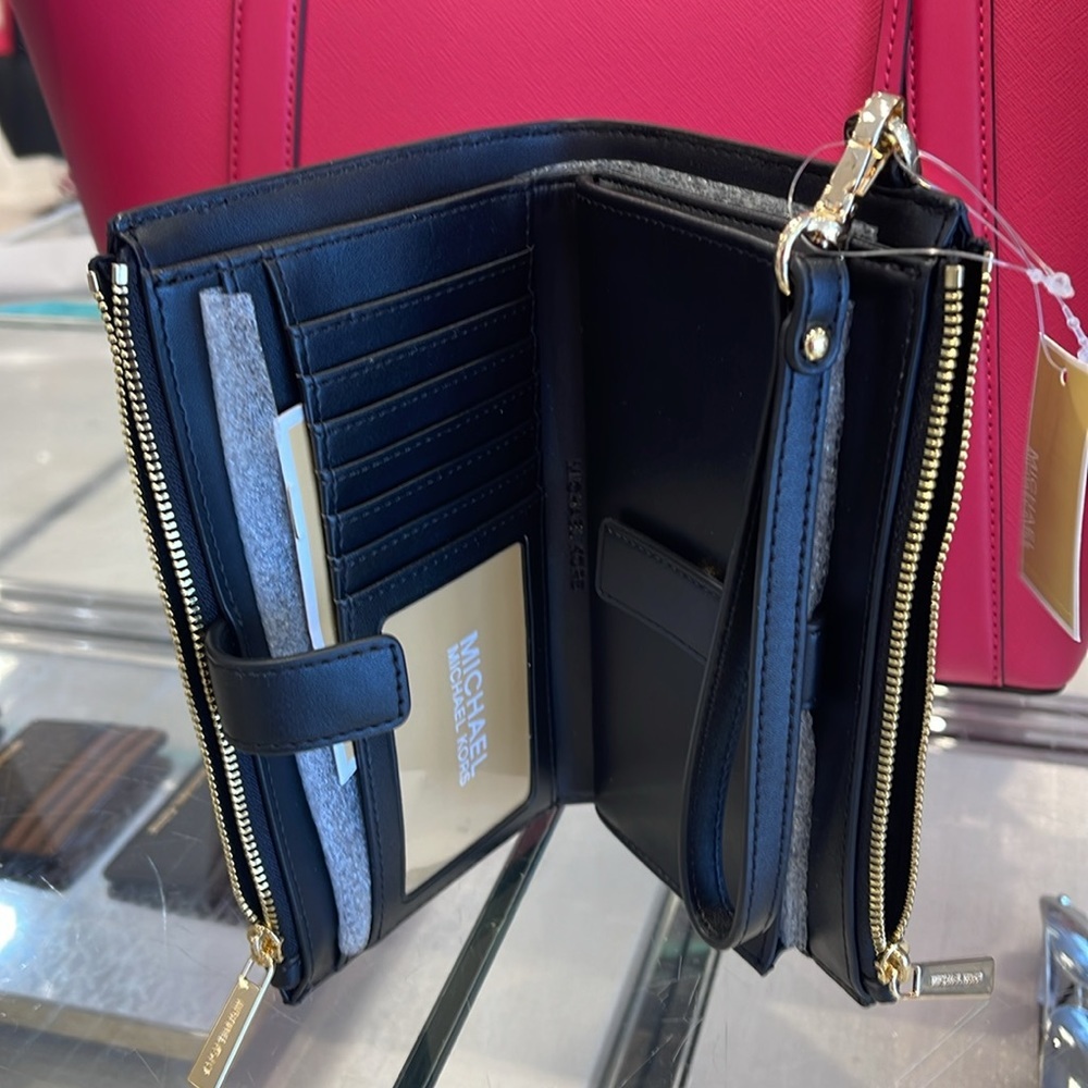 MICHAEL KORS JST LG DOUBLE ZIP WRISTLET WALLET PHONE HOLDER 
BLACK MULTI 
NWT - Picture 12 of 16